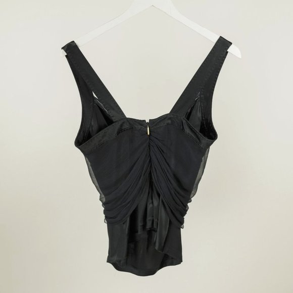Roberto Cavalli Black Satin and Crepe Sleeveless Top - Picture 2 of 5